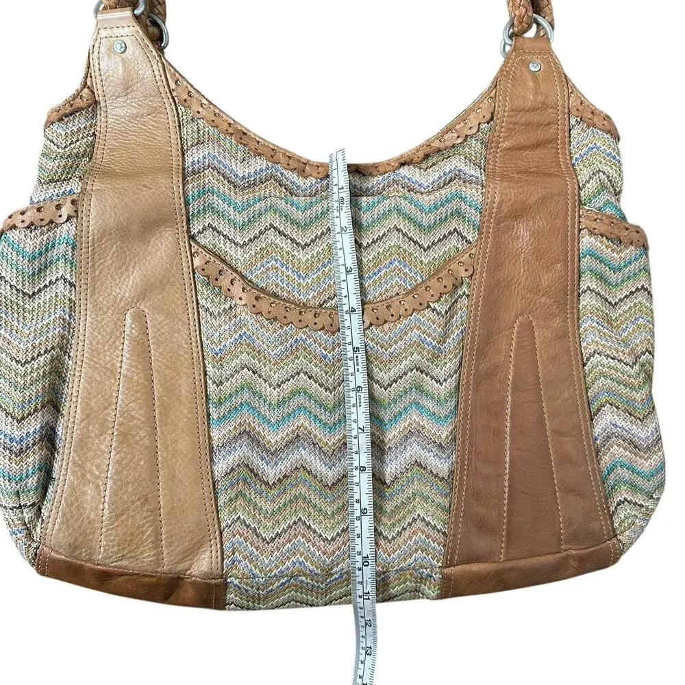 Sigrid Olsen Colorful Leather Hobo Bag Braided Handles Boho Hippie Festival